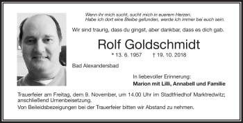 Traueranzeige von Rolf Goldschmidt von Frankenpost