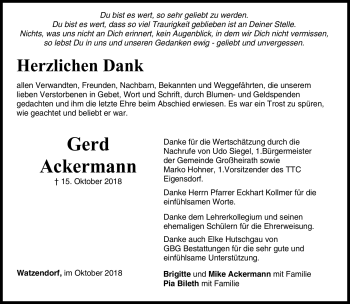 Traueranzeige von Gerd Ackermann von Neue Presse Coburg