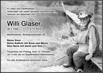 Traueranzeige von Willi Glaser von Frankenpost