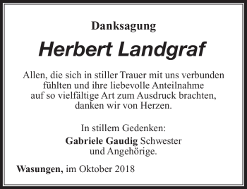Traueranzeige von Herbert Landgraf von Südthüringer Presse
