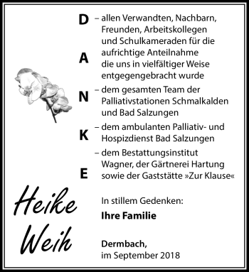 Traueranzeige von Heike Weih von Südthüringer Presse