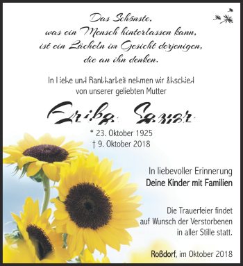 Traueranzeige von Erika Sauer von Südthüringer Presse