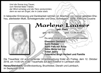 Traueranzeige von Marlene Laaser von Südthüringer Presse