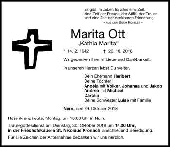 Traueranzeige von Marita Ott von Neue Presse Coburg
