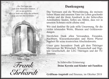 Traueranzeige von Frank Ehrhardt von Südthüringer Presse