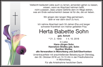 Traueranzeige von Herta Babette Sohn von Frankenpost