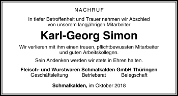 Traueranzeige von Karl-Georg Simon von Südthüringer Presse
