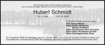 Traueranzeige von Hubert Schmidt von Neue Presse Coburg