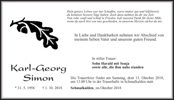 Traueranzeige von Karl Simon von Südthüringer Presse