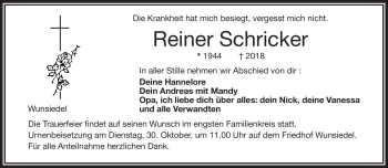 Traueranzeige von Reiner Schricker von Frankenpost