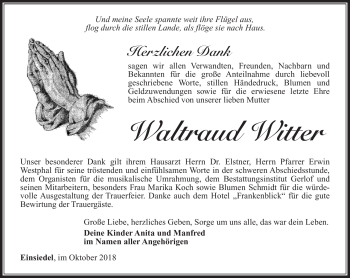 Traueranzeige von Waltraud Witter von Südthüringer Presse