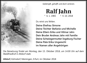 Traueranzeige von Ralf Jahn von Südthüringer Presse