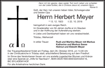 Traueranzeige von Herbert Meyer von Frankenpost