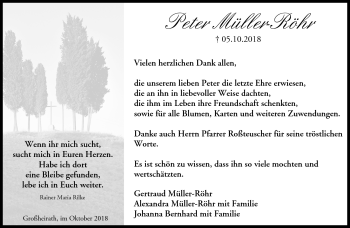 Traueranzeige von Peter Müller-Röhr von Neue Presse Coburg
