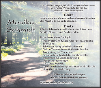 Traueranzeige von Monika Schmidt von Südthüringer Presse