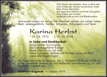 Traueranzeige von Karina Herbst von Südthüringer Presse