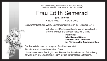 Traueranzeige von Edith Semerad von Frankenpost