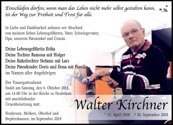 Traueranzeige von Walter Kirchner von Südthüringer Presse