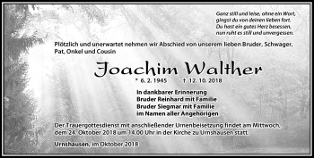Traueranzeige von Joachim Walther von Südthüringer Presse
