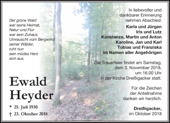Traueranzeige von Ewald Heyder von Südthüringer Presse