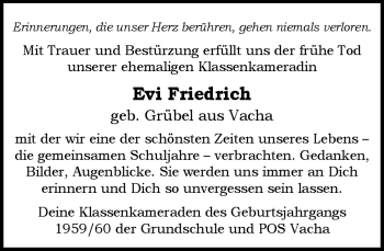 Traueranzeige von Evi Friedrich von Südthüringer Presse