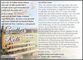 Traueranzeige von Günther Roth von Südthüringer Presse
