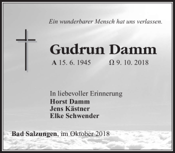 Traueranzeige von Gudrun Damm von Südthüringer Presse