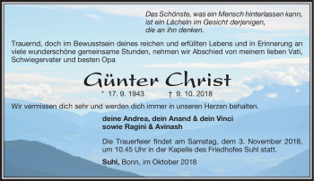 Traueranzeige von Günter Christ von Südthüringer Presse