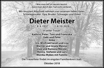 Traueranzeige von Dieter Meister von Südthüringer Presse