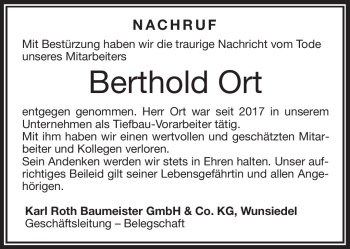 Traueranzeige von Berthold Ort von Frankenpost