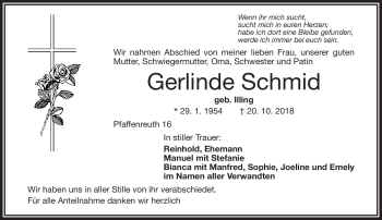 Traueranzeige von Gerlinde Schmid von Frankenpost