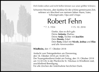 Traueranzeige von Robert Fehn von Neue Presse Coburg