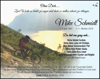 Traueranzeige von Mike Schmidt von Südthüringer Presse