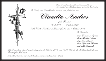 Traueranzeige von Claudia Anders von Frankenpost