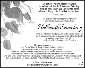 Traueranzeige von Hellmuth Sauerbrey von Südthüringer Presse