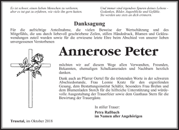 Traueranzeige von Annerose Peter von Südthüringer Presse