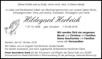 Traueranzeige von Hildegard Herbrich von Neue Presse Coburg