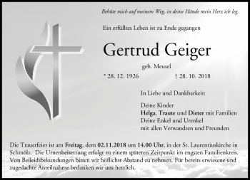Traueranzeige von Gertrud Geiger von Neue Presse Coburg