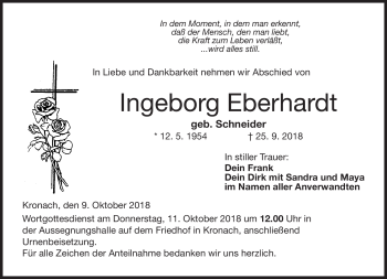 Traueranzeige von Ingeborg Eberhardt von Neue Presse Coburg