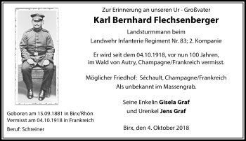 Traueranzeige von Karl Bernhard Flechsenberger von Südthüringer Presse