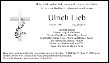 Traueranzeige von Ulrich Lieb von Neue Presse Coburg
