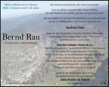 Traueranzeige von Bernd Rau von Südthüringer Presse
