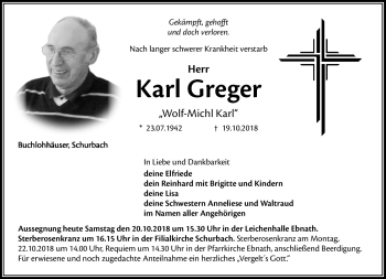 Traueranzeige von Karl Greger von Frankenpost