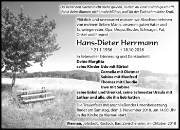 Traueranzeige von Hans-Dieter Herrmann von Südthüringer Presse