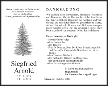Traueranzeige von Siegfried Arnold von Südthüringer Presse
