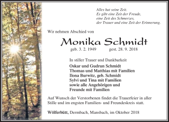 Traueranzeige von Monika Schmidt von Südthüringer Presse