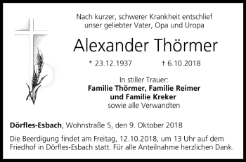 Traueranzeige von Alexander Thörmer von Neue Presse Coburg