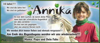 Traueranzeige von Annika  von Neue Presse Coburg
