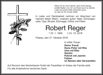 Traueranzeige von Robert Reger von Frankenpost