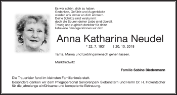 Traueranzeige von Anna Katharina Neudel von Frankenpost